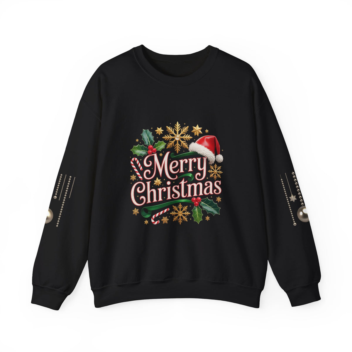 Merry Christmas Crewneck Sweatshirt — Festive Santa Hat & Holly Holiday Pullover