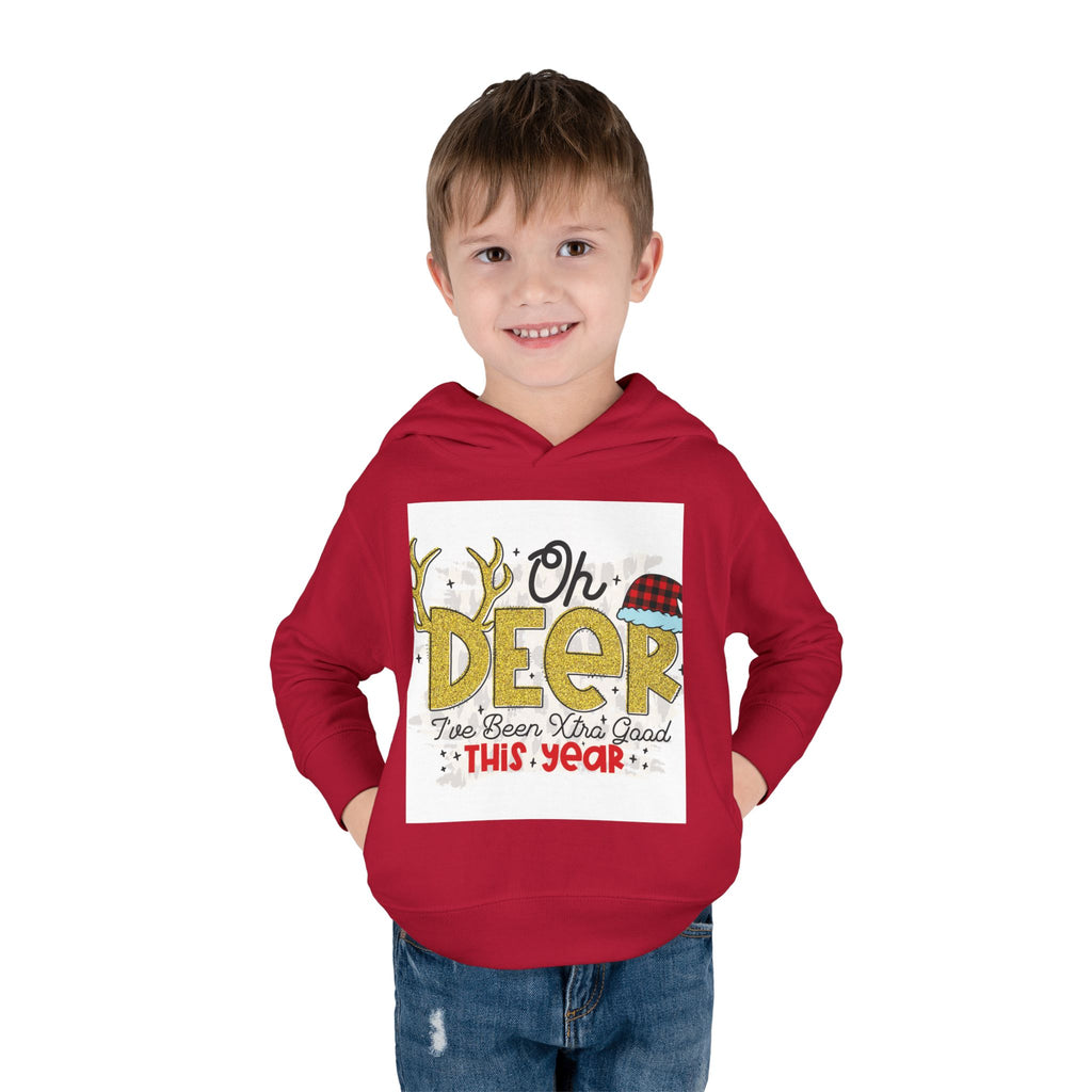 Toddler Hoodie — "Oh Deer I've Been Extra Good This Year" Christmas Pullover