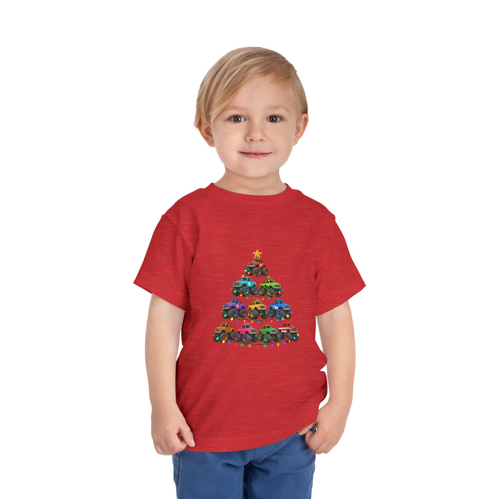 Toddler Tee — Colorful Monster Truck Christmas Tree Holiday Shirt