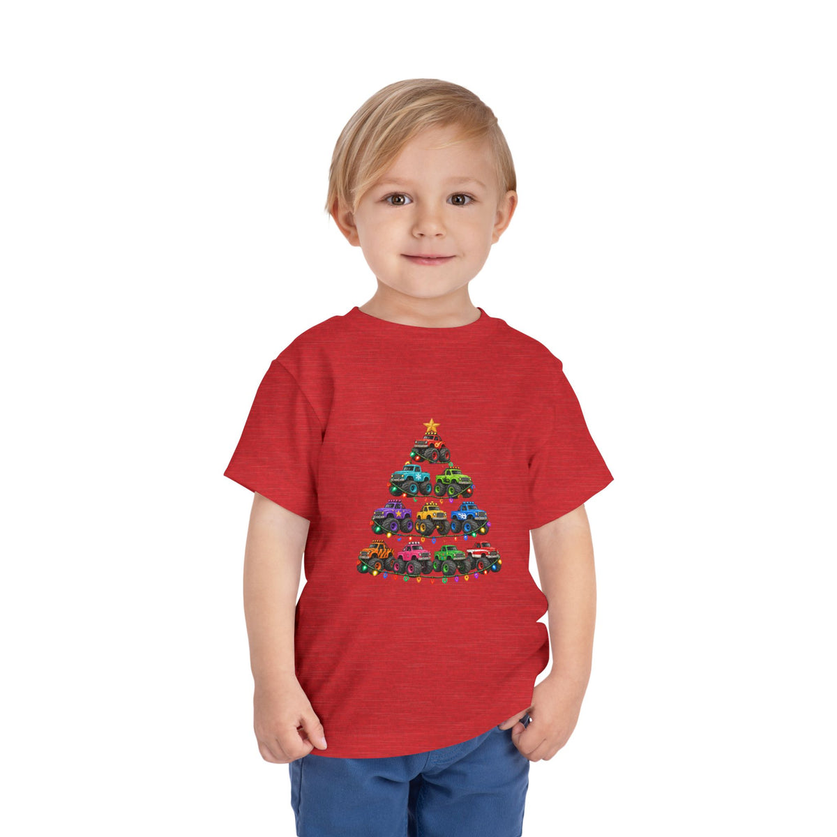 Toddler Tee — Colorful Monster Truck Christmas Tree Holiday Shirt