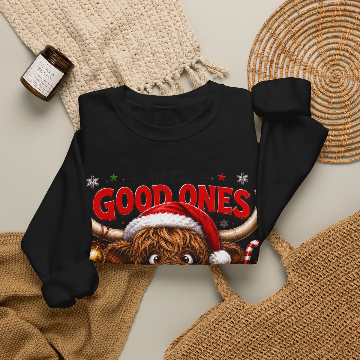 Naughty Highland Cow Christmas Sweatshirt – "All the Good Ones Are a Little Naughty"