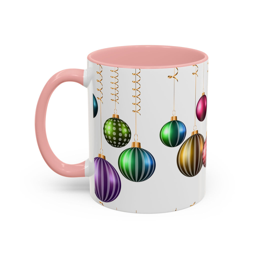 Holiday Ornament Accent Coffee Mug — Colorful Hanging Baubles 11/15oz