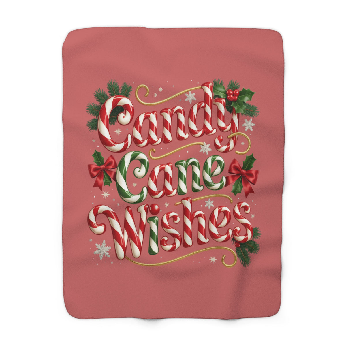 Candy Cane Wishes Sherpa Blanket — Cozy Christmas Throw with Festive Candy Cane Typography