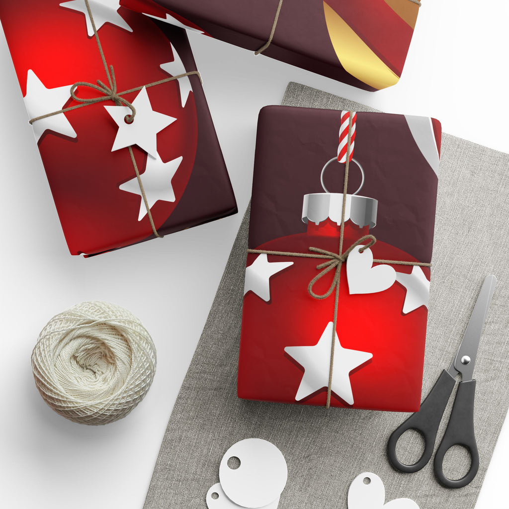 Christmas Ornament Wrapping Paper – Red & Gold Holiday Gift Wrap Roll