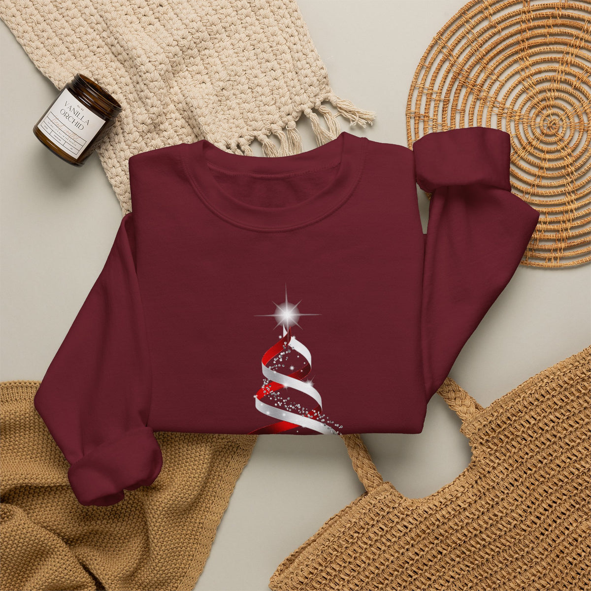 Minimal Red Ribbon Christmas Tree Sweatshirt