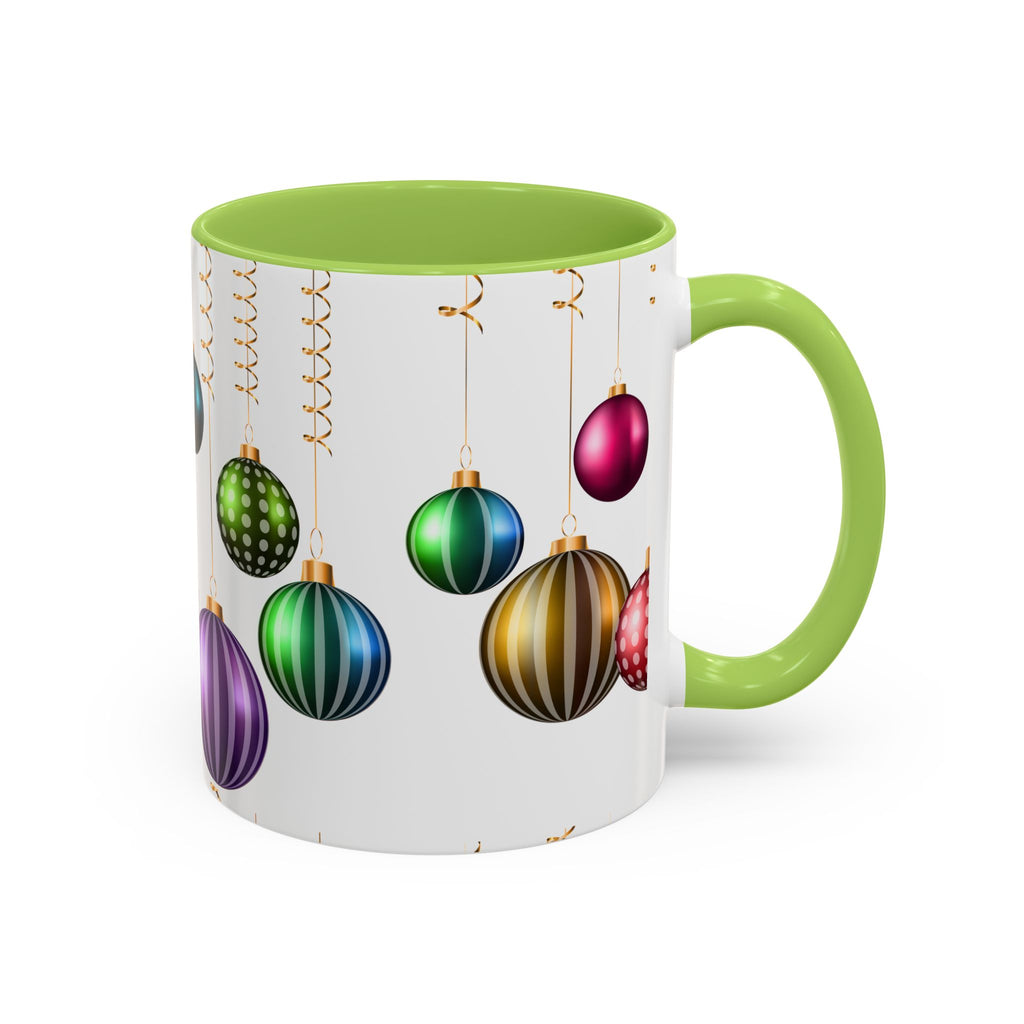 Holiday Ornament Accent Coffee Mug — Colorful Hanging Baubles 11/15oz
