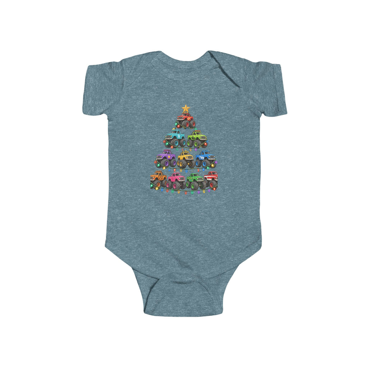 Baby Bodysuit — Colorful Monster Truck Christmas Tree Holiday Onesie