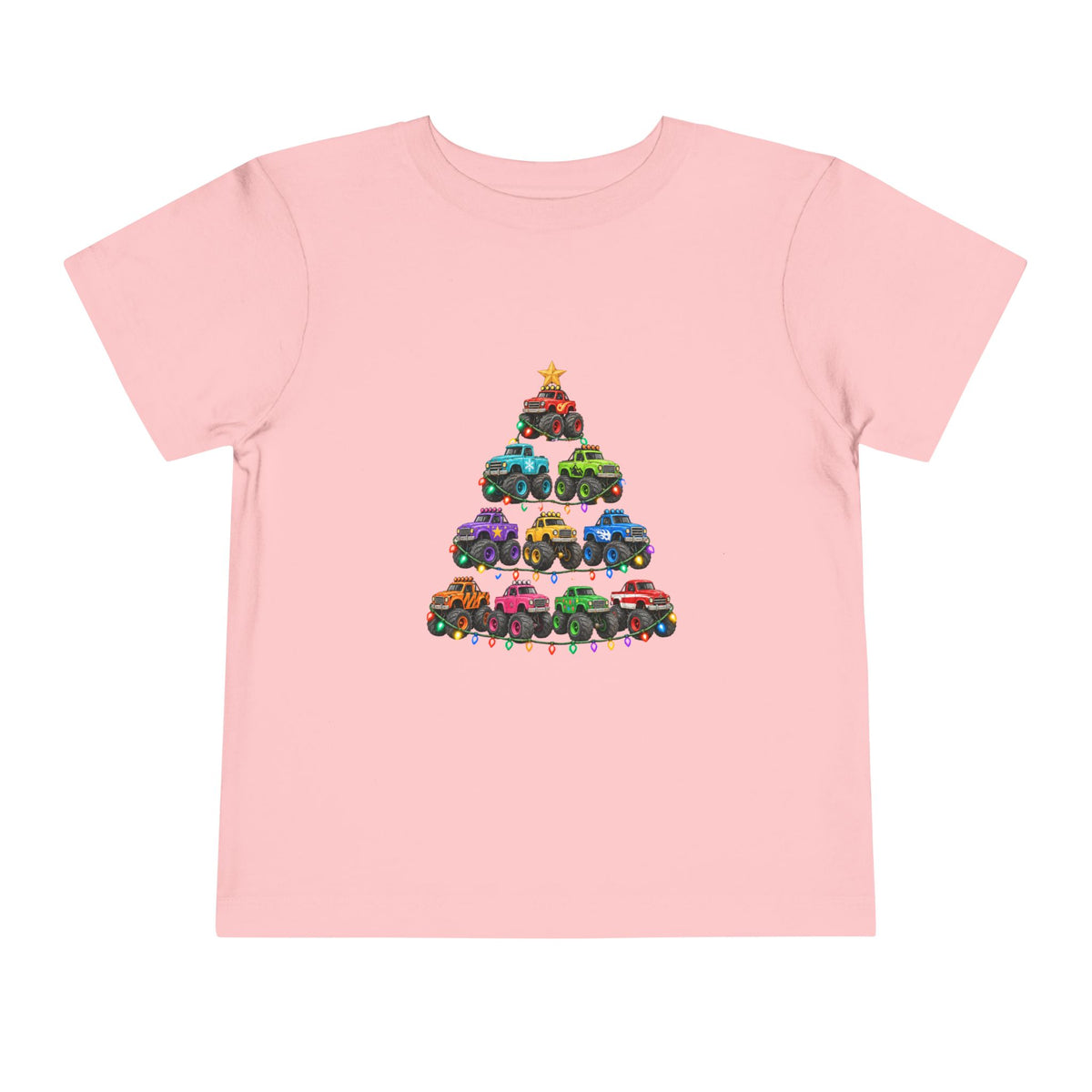 Toddler Tee — Colorful Monster Truck Christmas Tree Holiday Shirt