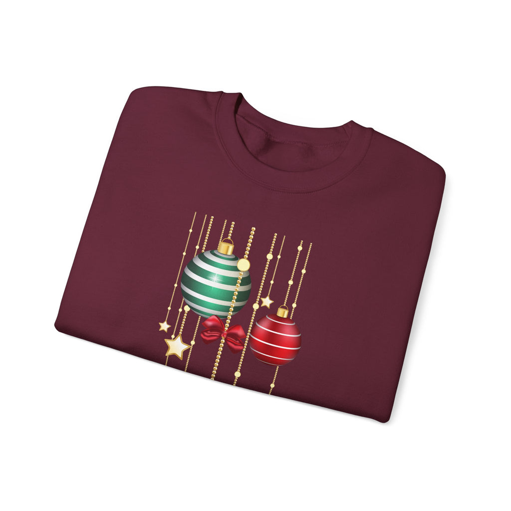 Holiday Ornaments Crewneck Sweatshirt — Hanging Baubles & Stars Christmas Sweater