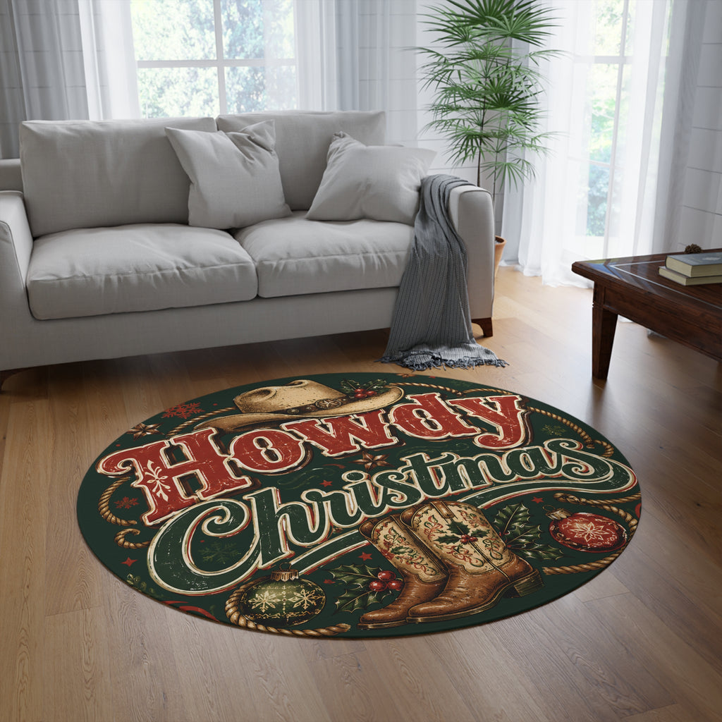 Howdy Christmas Round Rug — Western Cowboy Holiday Décor