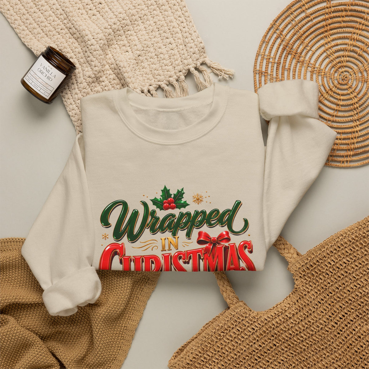 Christmas Sweatshirt — "Wrapped in Christmas Love" Festive Holiday Crewneck