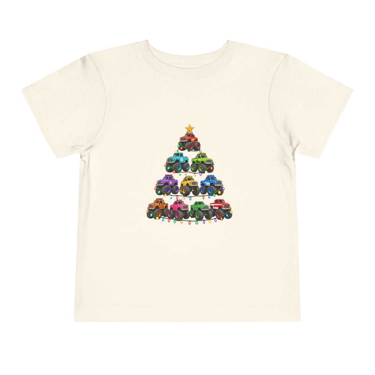 Toddler Tee — Colorful Monster Truck Christmas Tree Holiday Shirt