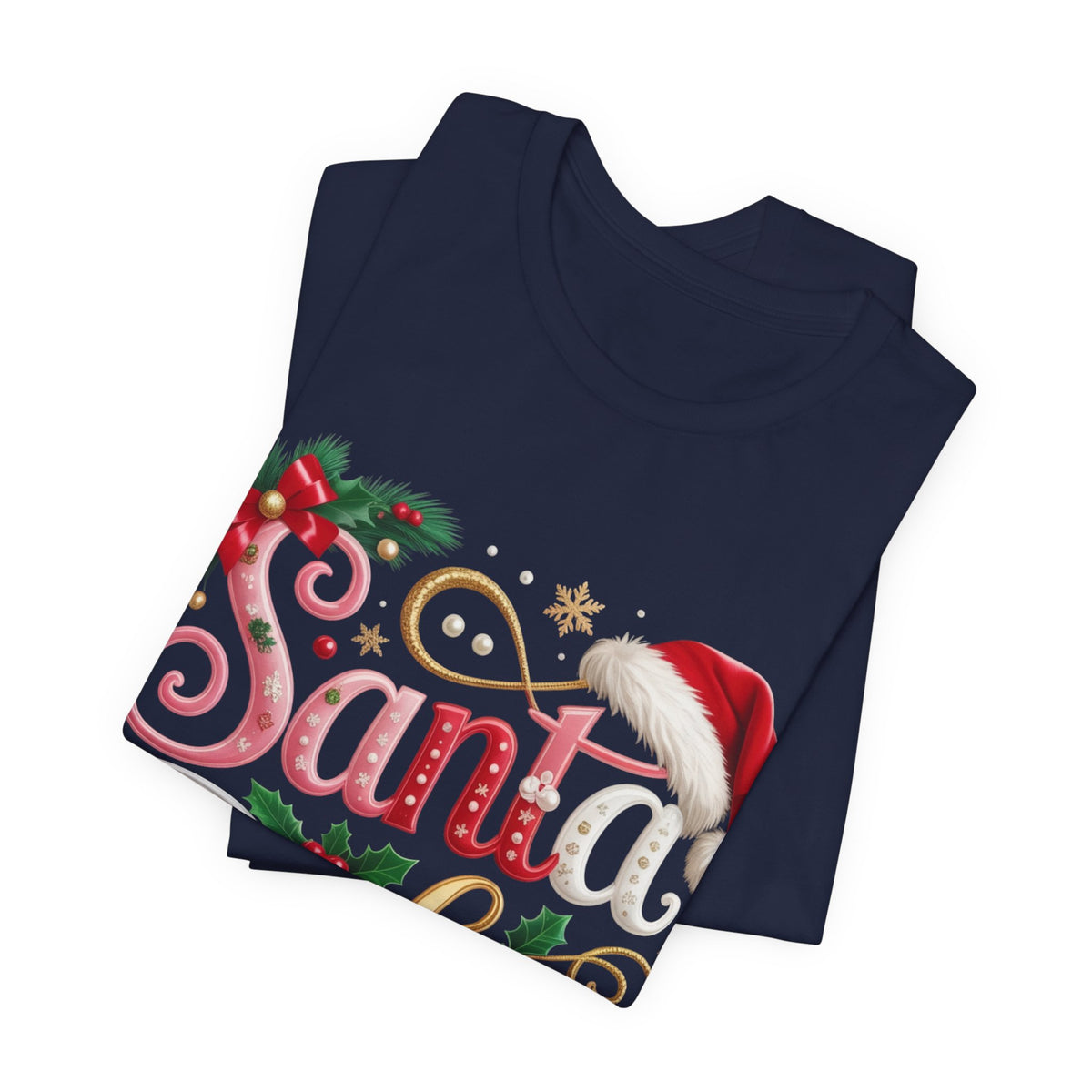 Santa Baby Christmas T-Shirt – Festive Holiday Tee with Santa Hat & Holly