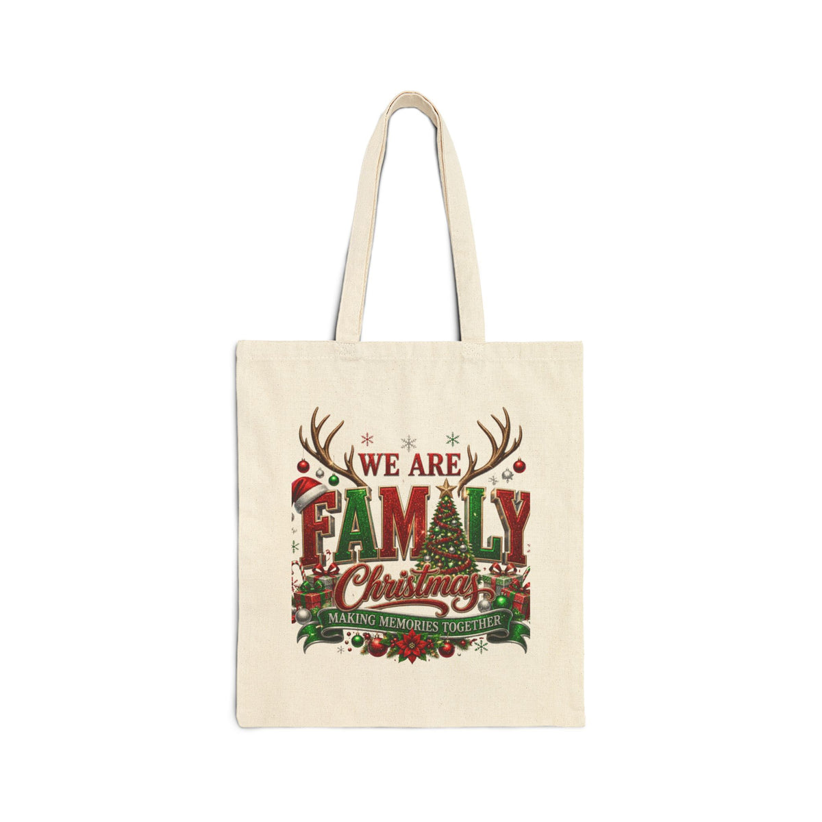 Christmas Family Tote Bag — "We Are Family" Holiday Canvas Gift Tote
