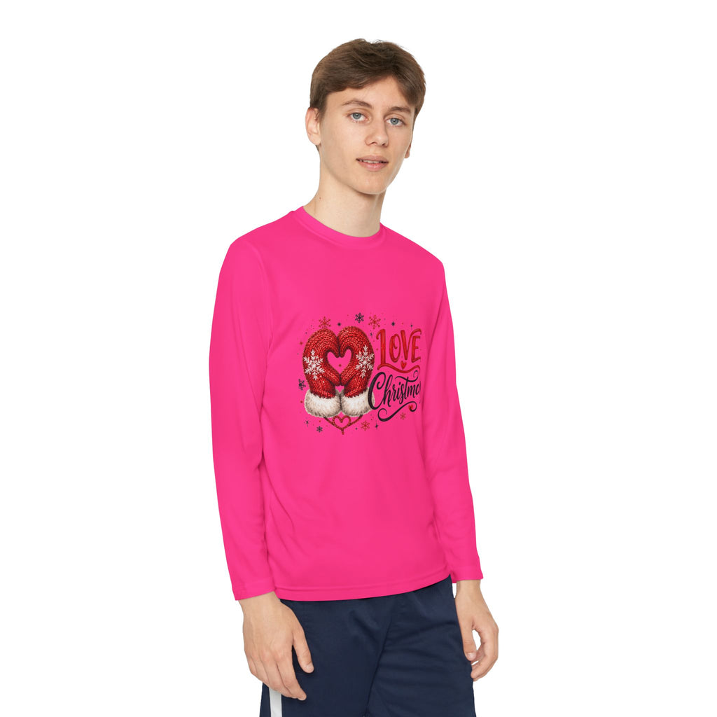Youth Long Sleeve Tee - "Love Christmas" Festive Heart Gnome Design