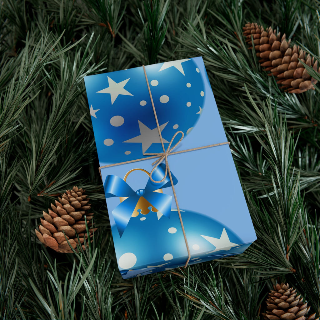 Blue Star Ornament Gift Wrap Paper — Festive Holiday Wrapping for Christmas & Birthdays
