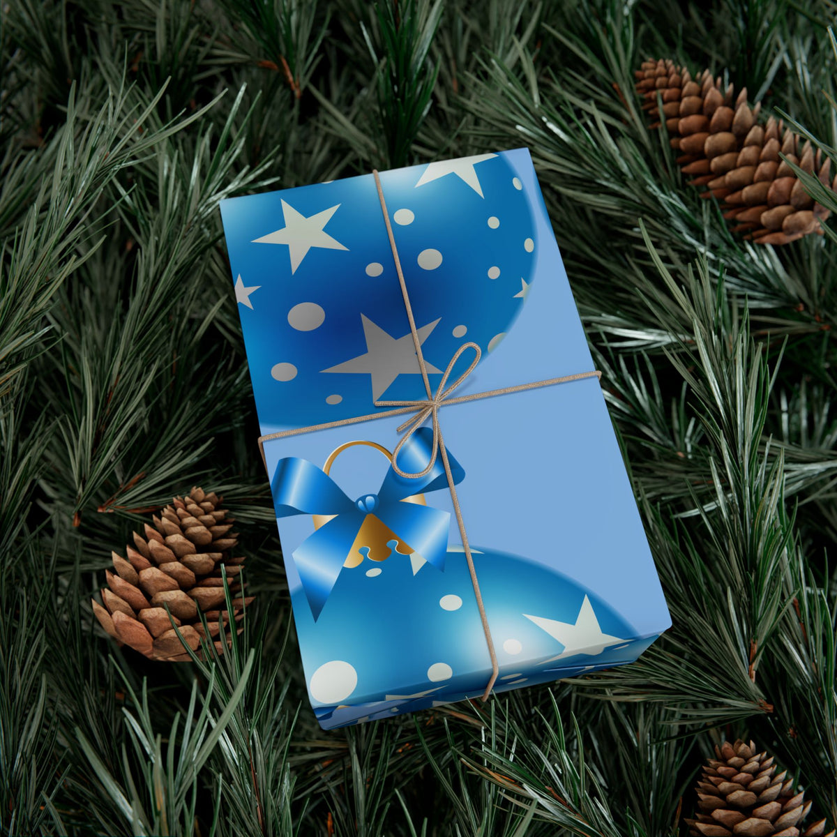 Blue Star Ornament Gift Wrap Paper — Festive Holiday Wrapping for Christmas & Birthdays