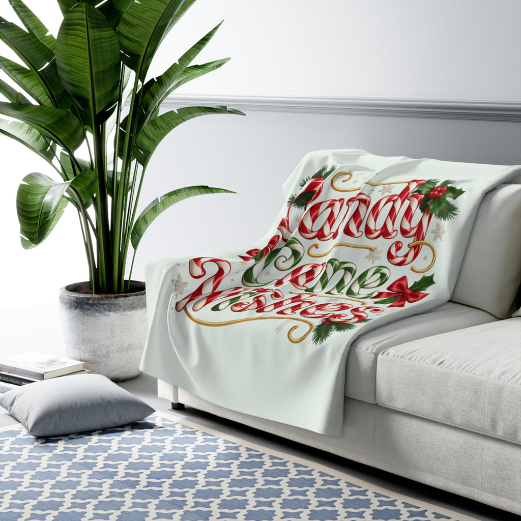 Candy Cane Wishes Sherpa Fleece Blanket — Cozy Christmas Holiday Throw