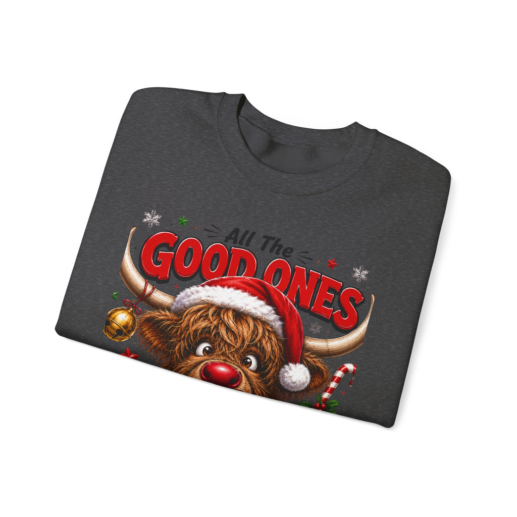 Naughty Highland Cow Christmas Sweatshirt – "All the Good Ones Are a Little Naughty"