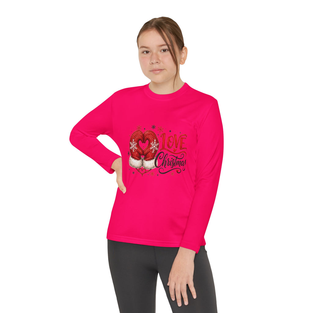 Youth Long Sleeve Tee - "Love Christmas" Festive Heart Gnome Design