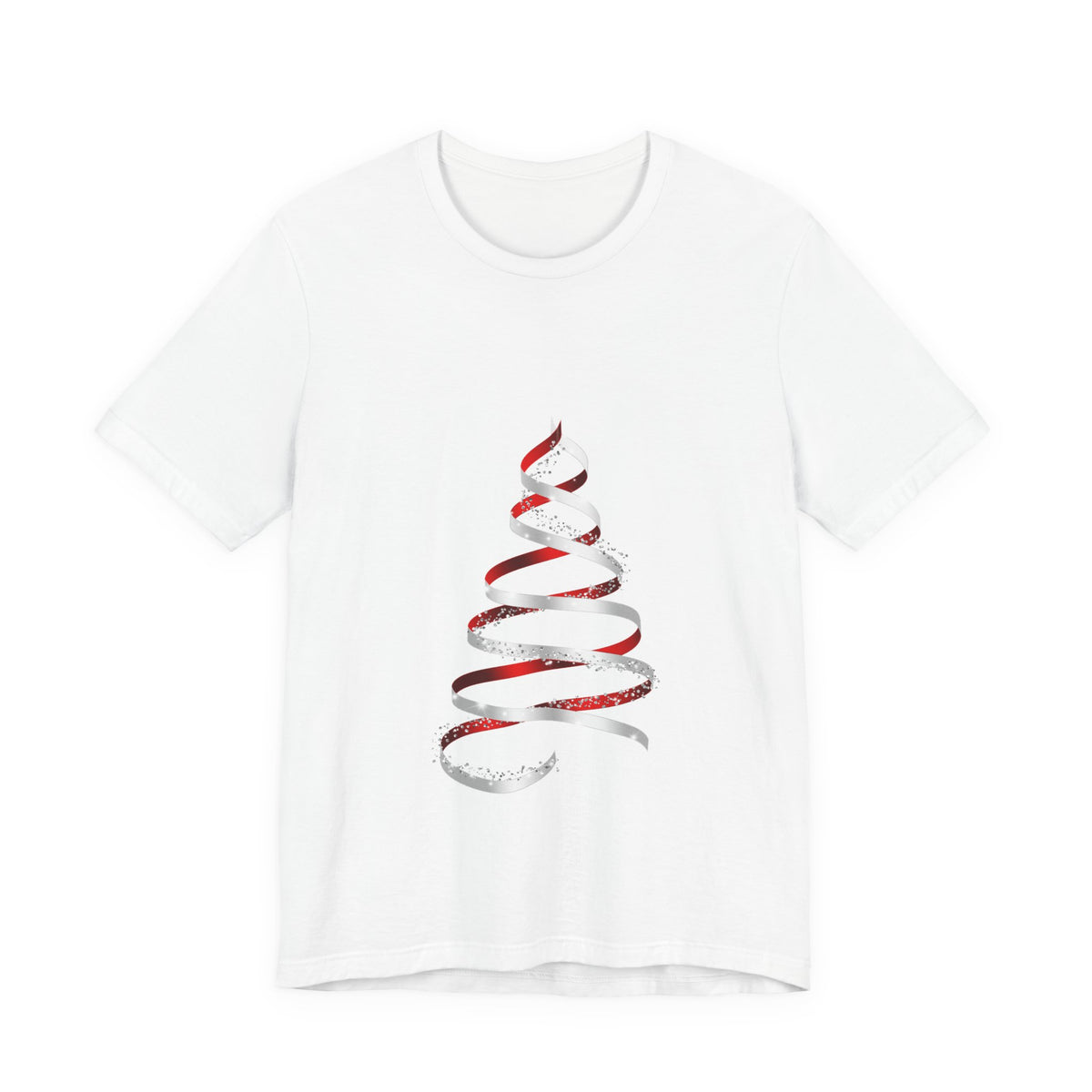 Christmas Ribbon Tree T-Shirt — Minimal Red & White Holiday Tee