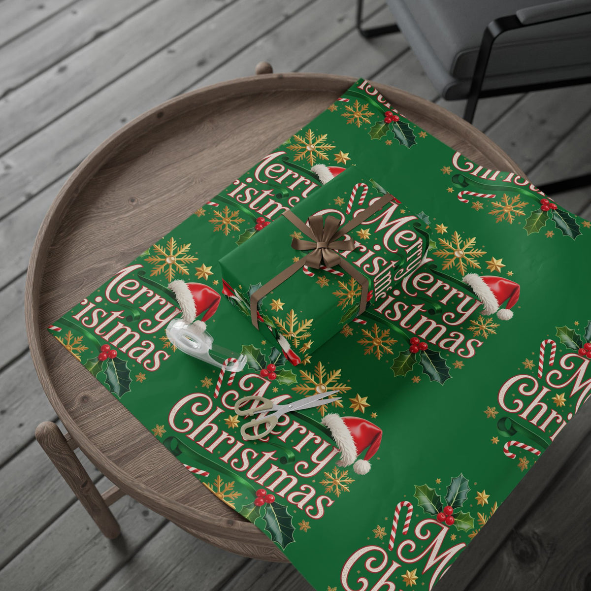 Merry Christmas Wrapping Paper – Festive Holly & Santa Hat Gift Wrap